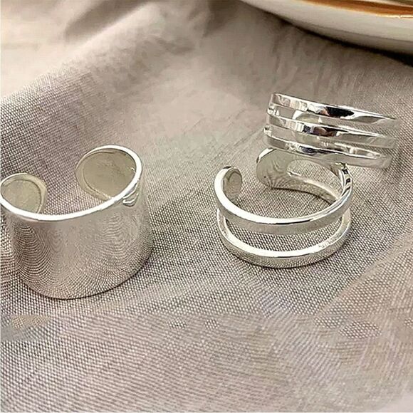 Sterling Silver Minimalist Three Piece Ring Set - Picture 2 of 7